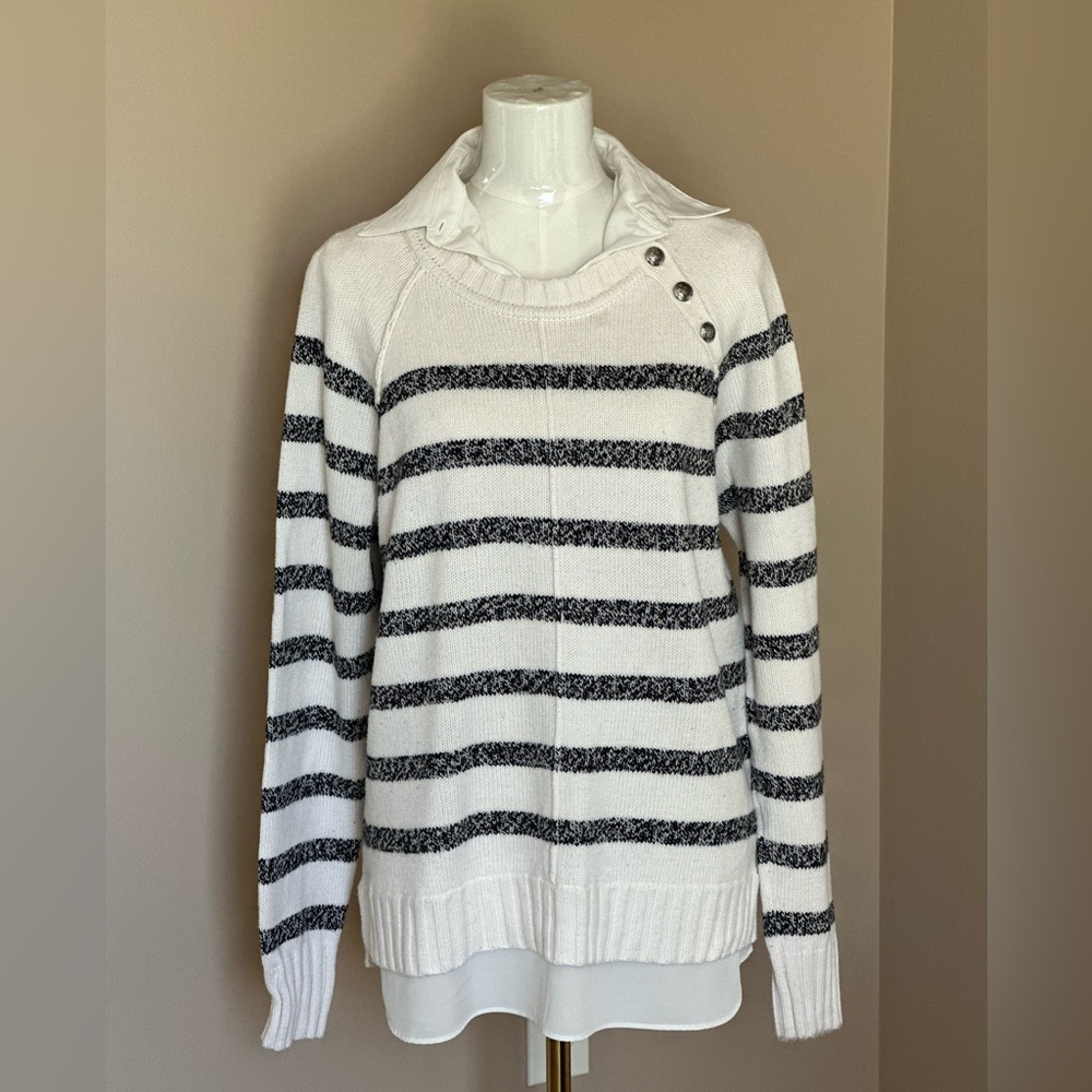 Ralph Lauren White Crewneck Sweater with Black Stripes  Size XL